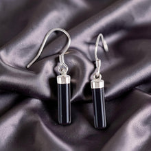 Load image into Gallery viewer, Solid Sterling Silver 925 Black Onyx Tube Fish Hook Earrings