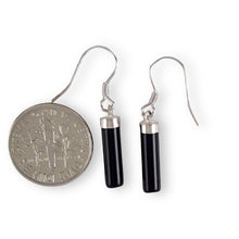 Load image into Gallery viewer, Solid Sterling Silver 925 Black Onyx Tube Fish Hook Earrings