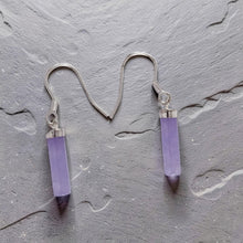 Load image into Gallery viewer, Sterling Silver Lavender Jade Tube Fish Hook Dangle Earrings