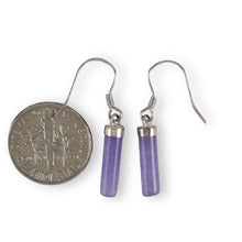 Load image into Gallery viewer, Sterling Silver Lavender Jade Tube Fish Hook Dangle Earrings