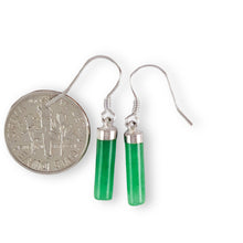 Load image into Gallery viewer, Solid Sterling Silver 925 Green Jade Tube Fish Hook Earrings