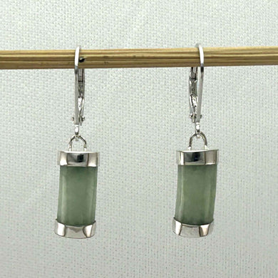 Solid Sterling Silver 925 Apple Green Jade Curved Leverback Earrings