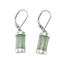 Load image into Gallery viewer, Solid Sterling Silver 925 Apple Green Jade Curved Leverback Earrings