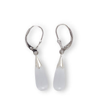 Load image into Gallery viewer, Solid Sterling Silver 925 White Cat’s Eye Raindrop Leverback Earrings