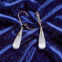 Load image into Gallery viewer, Solid Sterling Silver 925 White Cat’s Eye Raindrop Leverback Earrings