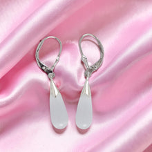 Load image into Gallery viewer, Solid Sterling Silver 925 White Cat’s Eye Raindrop Leverback Earrings