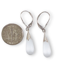 Load image into Gallery viewer, Solid Sterling Silver 925 White Cat’s Eye Raindrop Leverback Earrings