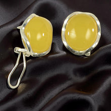 Load image into Gallery viewer, Sterling Silver Yellow Agate Oval Omega Back Earrings