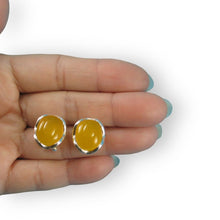 Load image into Gallery viewer, Sterling Silver Yellow Agate Oval Omega Back Earrings