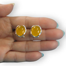 Load image into Gallery viewer, Sterling Silver Yellow Agate Oval Omega Back Earrings