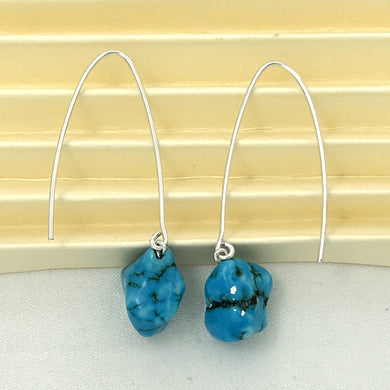 9110830B SILVER 925 V SHAPED WIRE BAROQUE TURQUOISE DANGLE HOOK EARRINGS