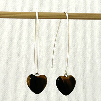 9110850 SILVER 925 V SHAPED WIRE TIGER EYE DANGLE HOOK EARRINGS