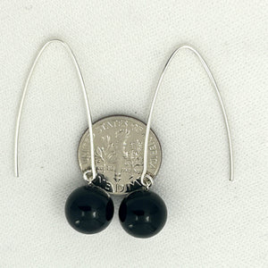 9110861 SILVER 925 V SHAPED WIRE BLACK ONYX DANGLE HOOK EARRINGS