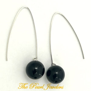 9110861 SILVER 925 V SHAPED WIRE BLACK ONYX DANGLE HOOK EARRINGS