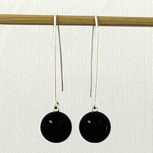 9110861 SILVER 925 V SHAPED WIRE BLACK ONYX DANGLE HOOK EARRINGS