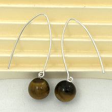 Load image into Gallery viewer, 9110862 SILVER 925 V SHAPED WIRE TIGER EYE DANGLE HOOK EARRINGS