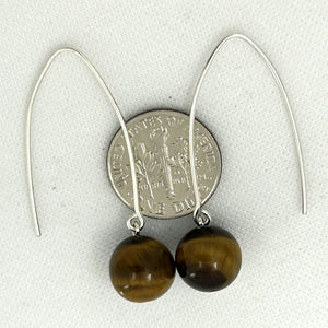 9110862 SILVER 925 V SHAPED WIRE TIGER EYE DANGLE HOOK EARRINGS