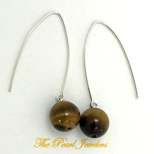 9110862 SILVER 925 V SHAPED WIRE TIGER EYE DANGLE HOOK EARRINGS