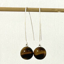 Load image into Gallery viewer, 9110862 SILVER 925 V SHAPED WIRE TIGER EYE DANGLE HOOK EARRINGS