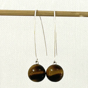 9110862 SILVER 925 V SHAPED WIRE TIGER EYE DANGLE HOOK EARRINGS