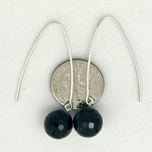 Load image into Gallery viewer, 9110871 SILVER 925 V SHAPED WIRE FACETED BLACK ONYX DANGLE HOOK EARRINGS