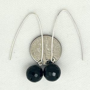 9110871 SILVER 925 V SHAPED WIRE FACETED BLACK ONYX DANGLE HOOK EARRINGS