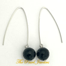 Load image into Gallery viewer, 9110871 SILVER 925 V SHAPED WIRE FACETED BLACK ONYX DANGLE HOOK EARRINGS