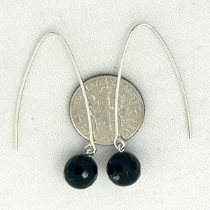 9110881 SILVER 925 V SHAPED WIRE FACETED BLACK ONYX DANGLE HOOK EARRINGS