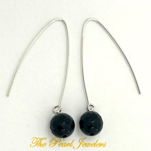 Load image into Gallery viewer, 9110881 SILVER 925 V SHAPED WIRE FACETED BLACK ONYX DANGLE HOOK EARRINGS