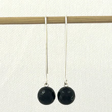 Load image into Gallery viewer, 9110881 SILVER 925 V SHAPED WIRE FACETED BLACK ONYX DANGLE HOOK EARRINGS