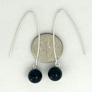 9110891 SILVER 925 V SHAPED WIRE BLACK ONYX DANGLE HOOK EARRINGS