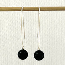 Load image into Gallery viewer, 9110891 SILVER 925 V SHAPED WIRE BLACK ONYX DANGLE HOOK EARRINGS