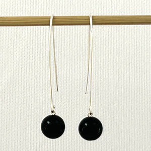 9110891 SILVER 925 V SHAPED WIRE BLACK ONYX DANGLE HOOK EARRINGS