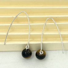 Load image into Gallery viewer, 9110892 SILVER 925 V SHAPED WIRE TIGER EYE DANGLE HOOK EARRINGS