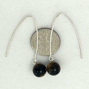 9110892 SILVER 925 V SHAPED WIRE TIGER EYE DANGLE HOOK EARRINGS