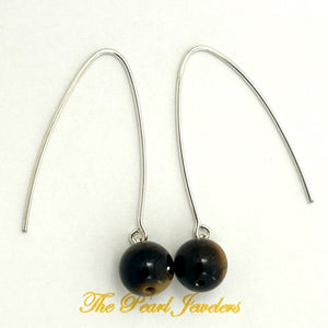 9110892 SILVER 925 V SHAPED WIRE TIGER EYE DANGLE HOOK EARRINGS