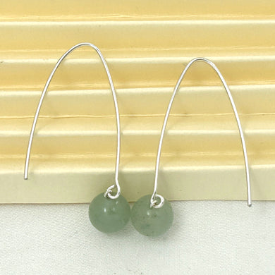 9110893 SILVER 925 V SHAPED WIRE AVENTURINE DANGLE HOOK EARRINGS