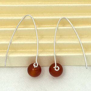 9110895 SILVER 925 V SHAPED WIRE CARNELIAN DANGLE HOOK EARRINGS