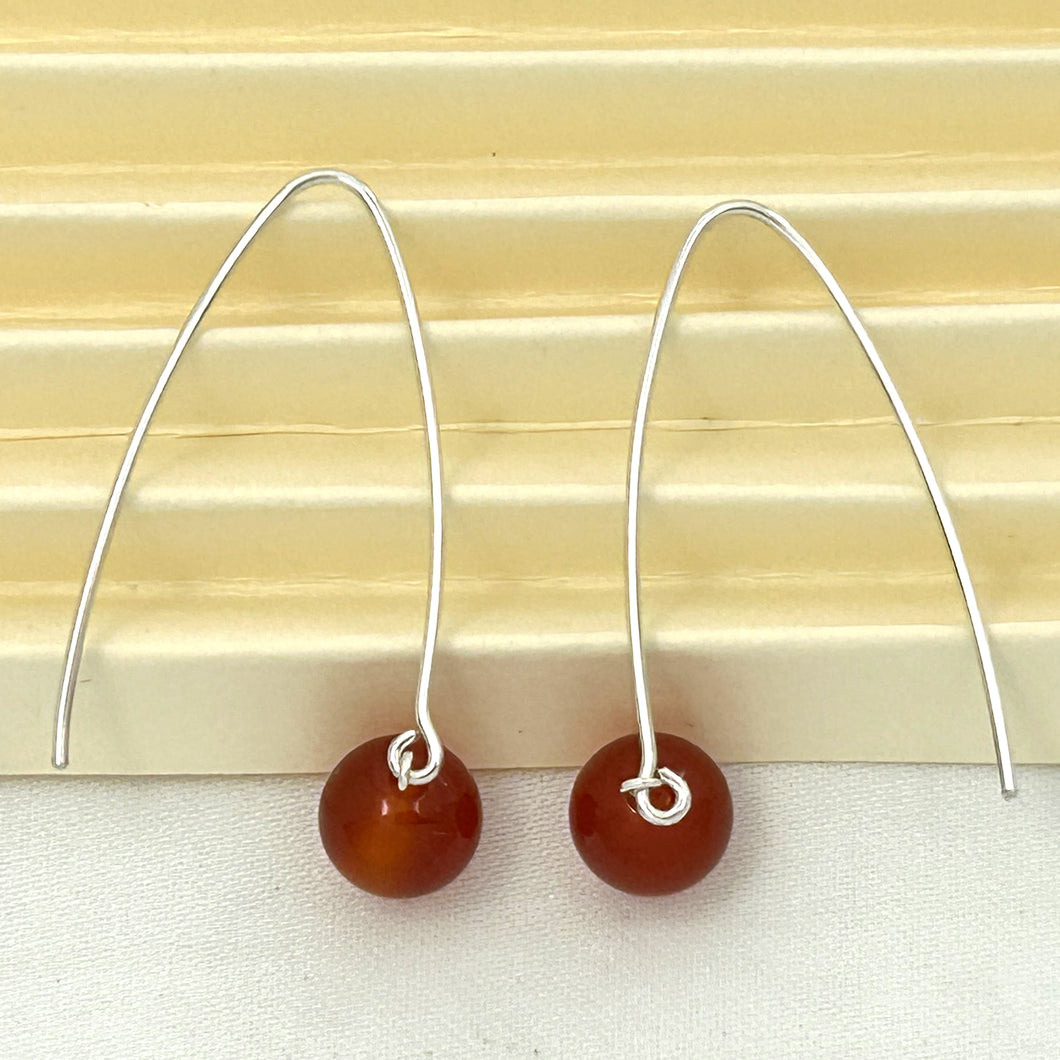 9110895 SILVER 925 V SHAPED WIRE CARNELIAN DANGLE HOOK EARRINGS