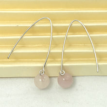 Load image into Gallery viewer, 9110896 SILVER 925 V SHAPED WIRE ROSE QUARTZ DANGLE HOOK EARRINGS