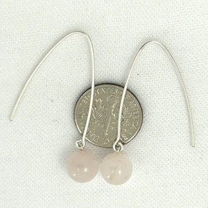 9110896 SILVER 925 V SHAPED WIRE ROSE QUARTZ DANGLE HOOK EARRINGS