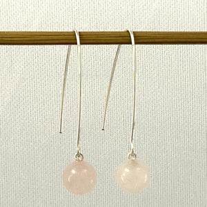 9110896 SILVER 925 V SHAPED WIRE ROSE QUARTZ DANGLE HOOK EARRINGS