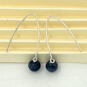 9110897 SILVER 925 V SHAPED WIRE SODALITE DANGLE HOOK EARRINGS