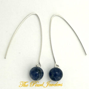 9110897 SILVER 925 V SHAPED WIRE SODALITE DANGLE HOOK EARRINGS