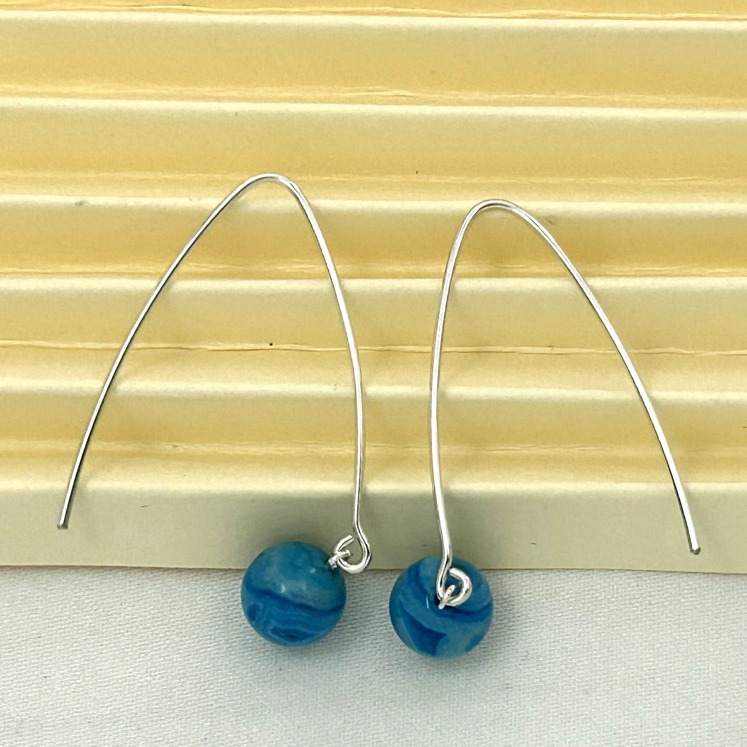 9110898 SILVER 925 V SHAPED WIRE AGATE DANGLE HOOK EARRINGS