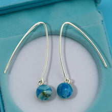 Load image into Gallery viewer, Solid Sterling Silver 925 V-Shaped Wire Agate Earrings (Turquoise Color)