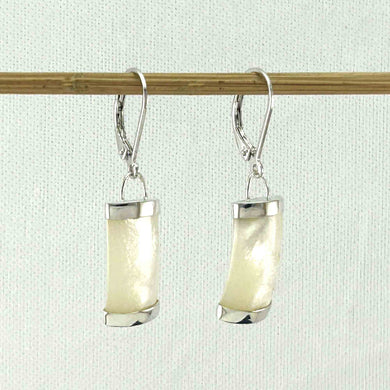 Solid Sterling Silver 925 Curved Mother of Pearl Leverback Earrings
