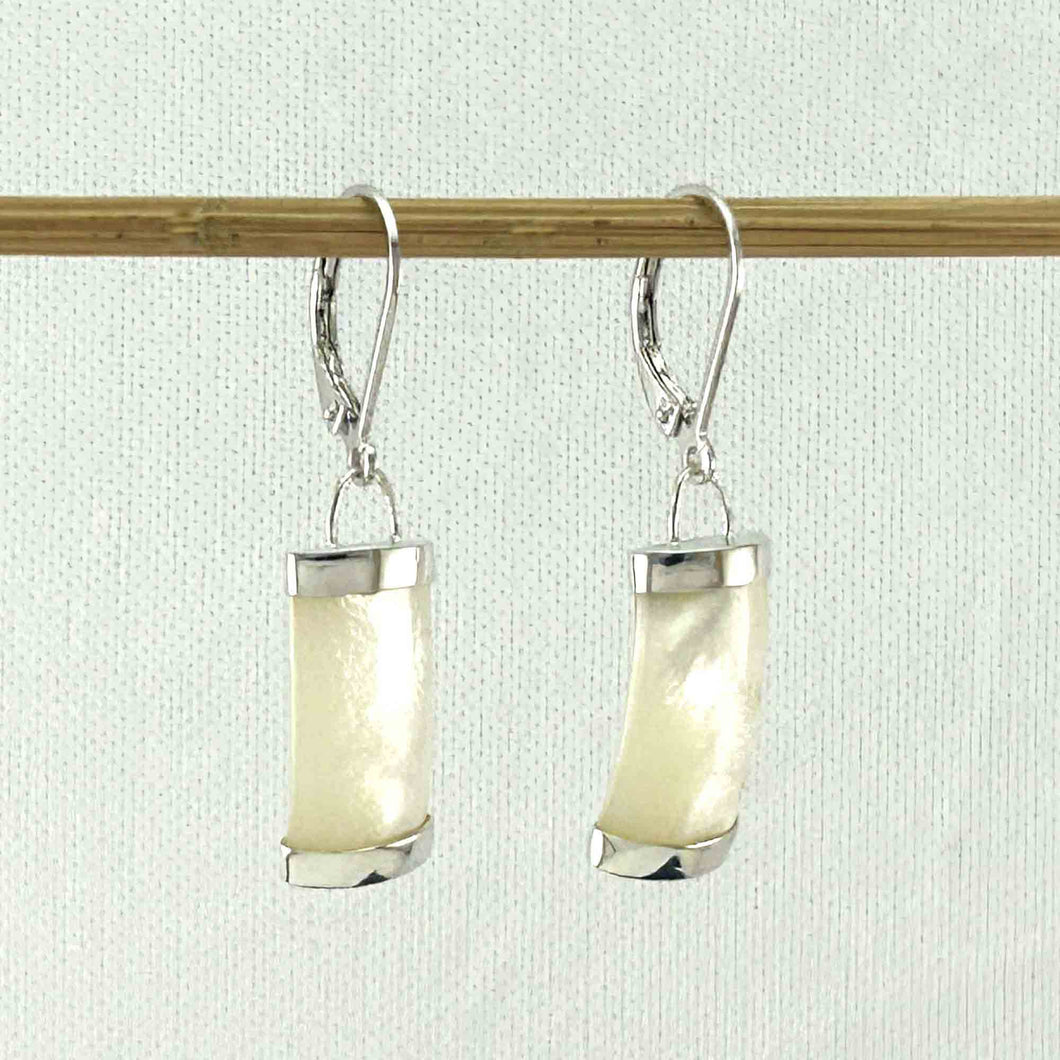 Solid Sterling Silver 925 Curved Mother of Pearl Leverback Earrings
