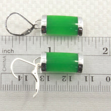 Load image into Gallery viewer, 9111102-Solid-Sterling-Silver-Curved-Green-Jade-Dangle-Leverback-Earrings