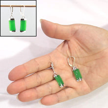 Load image into Gallery viewer, 9111102-Solid-Sterling-Silver-Curved-Green-Jade-Dangle-Leverback-Earrings